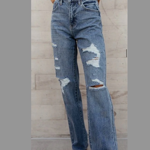 KanCan Relaxed Fit Wide Leg Distressed Jeans - Picture 1 of 2
